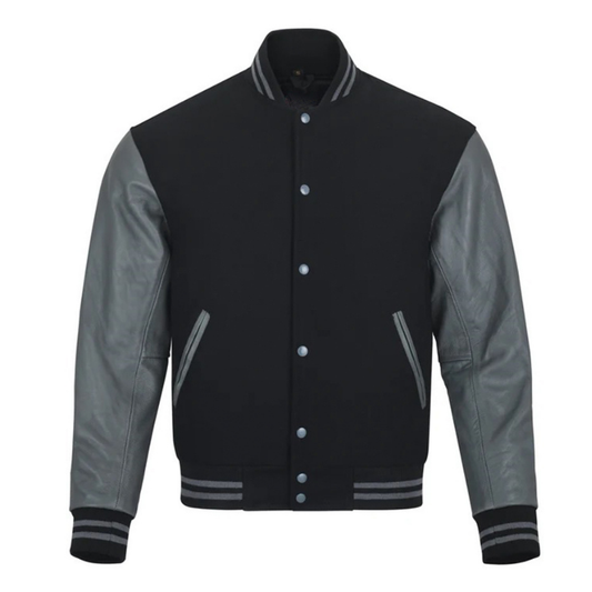 Men's Bomber Leather Jacket | Black/Grey