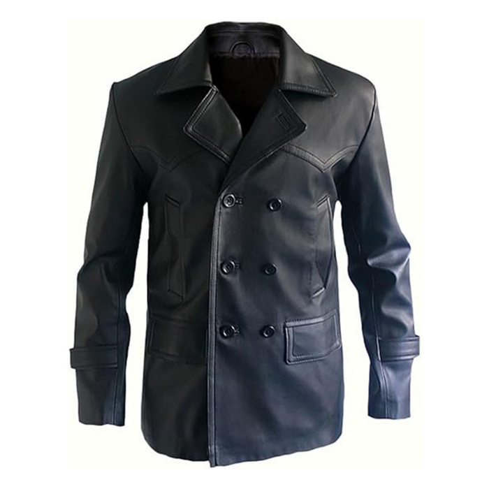 Men's Dr Who Christopher 9th Dr Cosplay Coat, Double Breasted, German Naval, Leather Jacket | Black The Stitch Fit