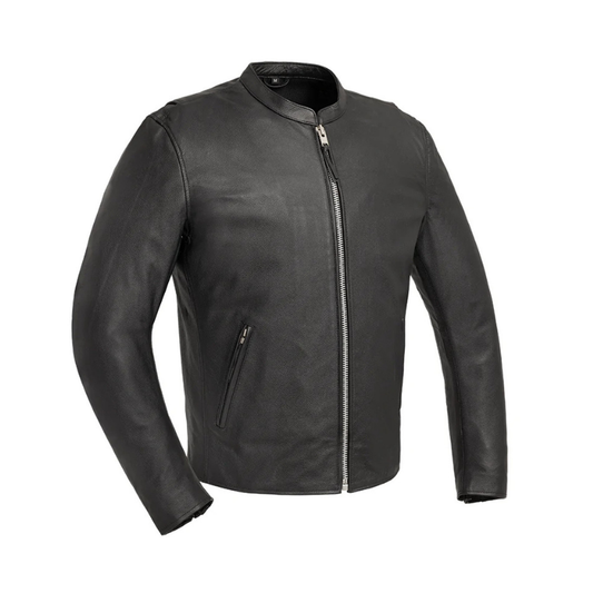 Men's  Leather Motorcycle Jacket with Zipper Closure | Black