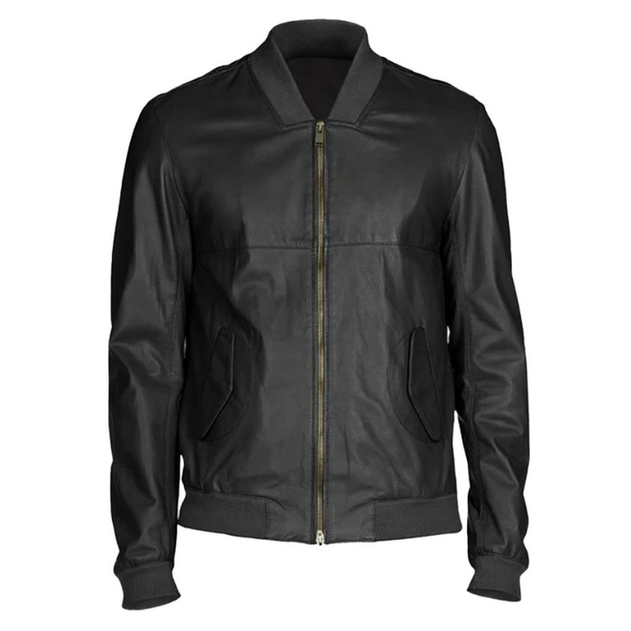 Men's  Leather Bomber Jacket | Black The Stitch Fit