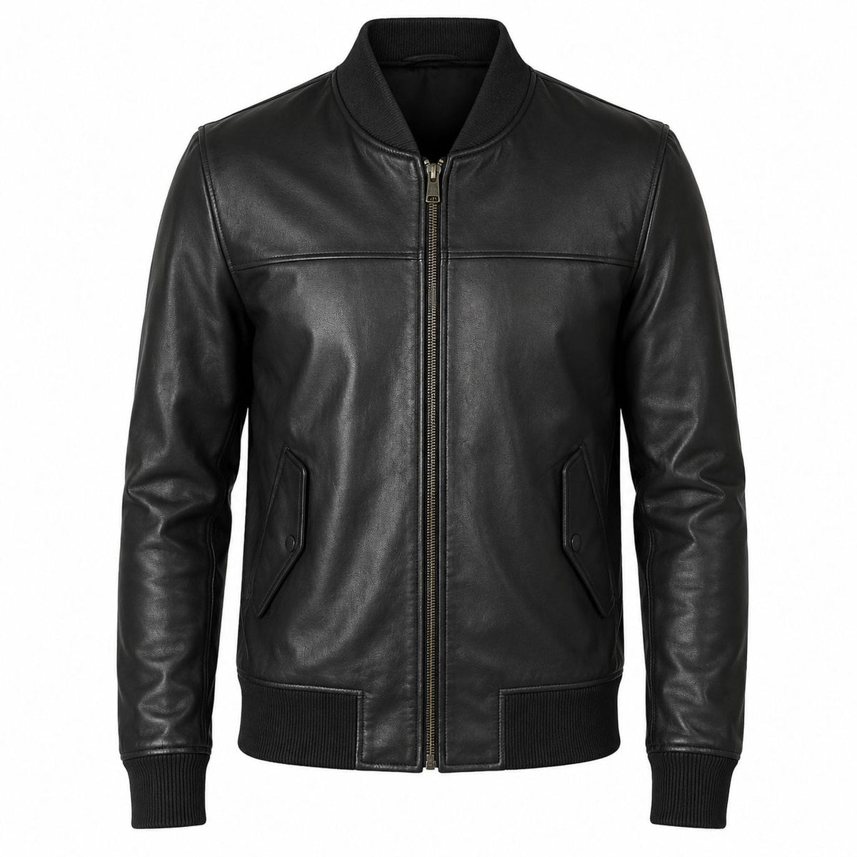 Black leather jacket on a white background