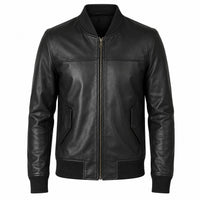 Black leather jacket on a white background