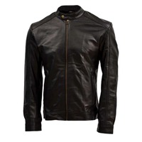 Men's Sheep Leather Moto Jacket with Stand Collar, Zip Closure | Black The Stitch Fit