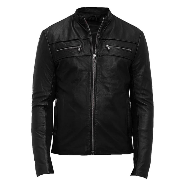 Men's Leather Biker Jacket,YKK Zipper Closure | Black The Stitch Fit