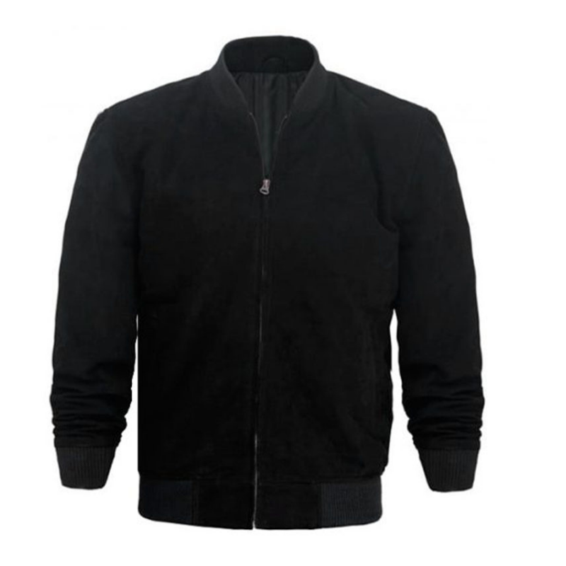 Men's  Suede Leather Bomber Jacket | Black