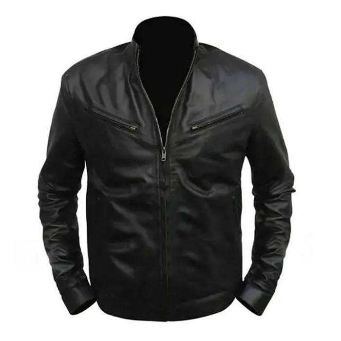 Men's Black Cafe Racer Leather Jacket | Black The Stitch Fit