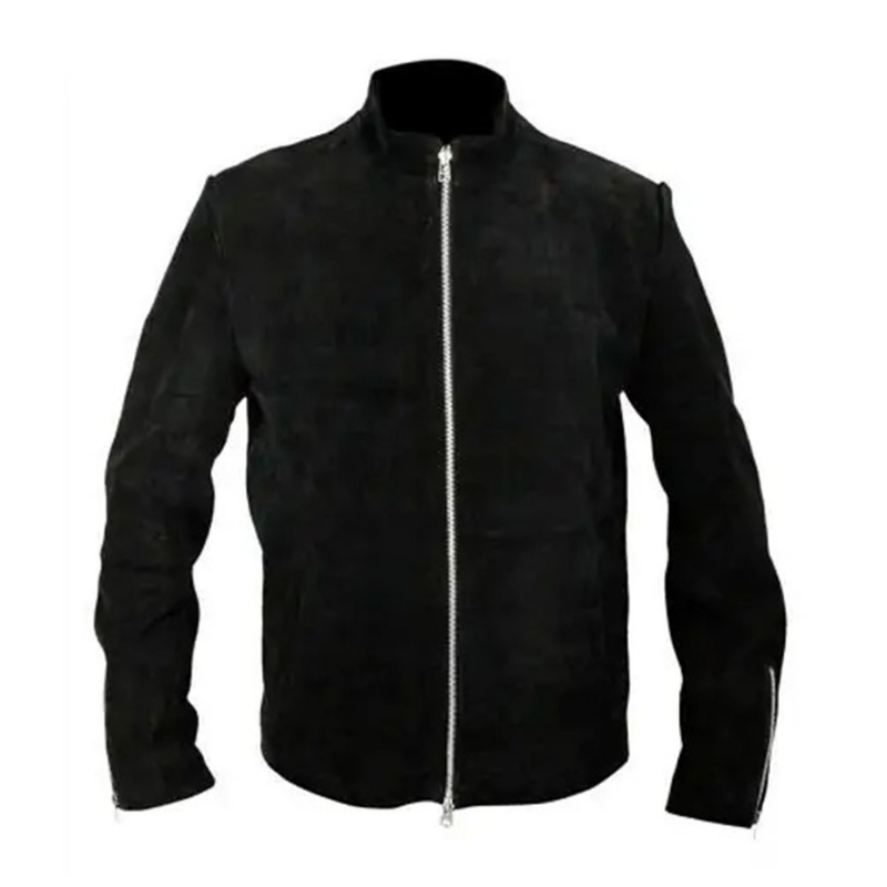 Men's Suede Leather Jacket, Zip Front | Black The Stitch Fit