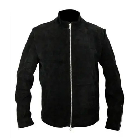 Men's Suede Leather Jacket, Zip Front | Black