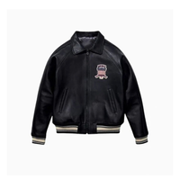 Men's Avirex Real Leather Jacket, Black Flight Bomber, American Varsity Style | Black The Stitch Fit
