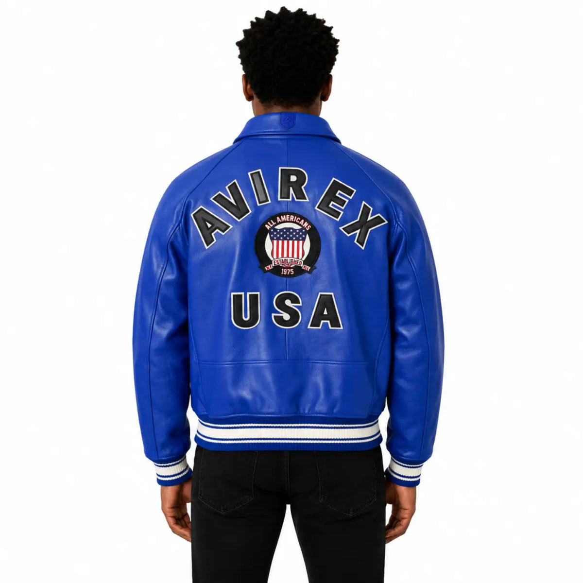 Men's Avirex Real Leather Jacket, Flight Bomber, American Varsity Style