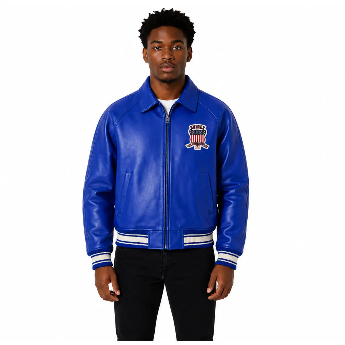 Men's Avirex Real Leather Jacket, Flight Bomber, American Varsity Style