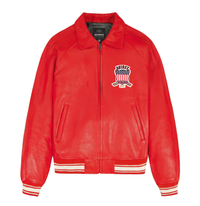 Men's Avirex Real Leather Jacket, Flight Bomber, American Varsity Style