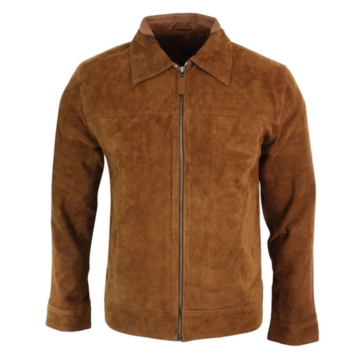 Men's  Suede Leather Jacket, Zip Front | Brown The Stitch Fit