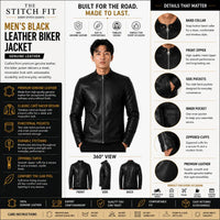The Stitch Fit Men's Black Leather Biker Jacket – Genuine Leather Café Racer Motorcycle Jacket