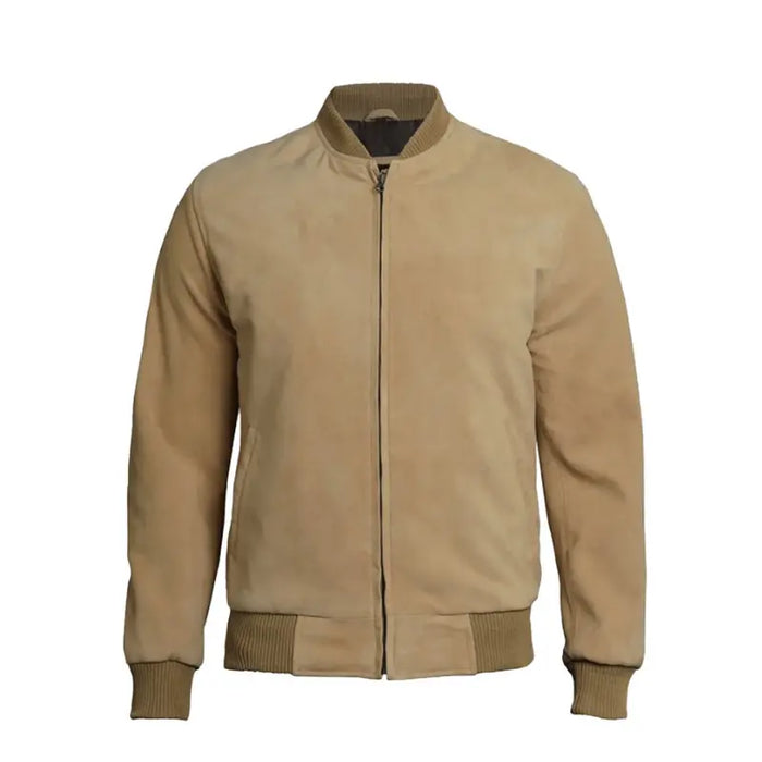 Men's Bomber Suede Leather Jacket | Camel Brown The Stitch Fit