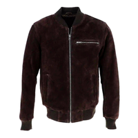 Men's Suede Bomber Jacket  Leather, Full Zip Front with Chest Pocket | Brown The Stitch Fit