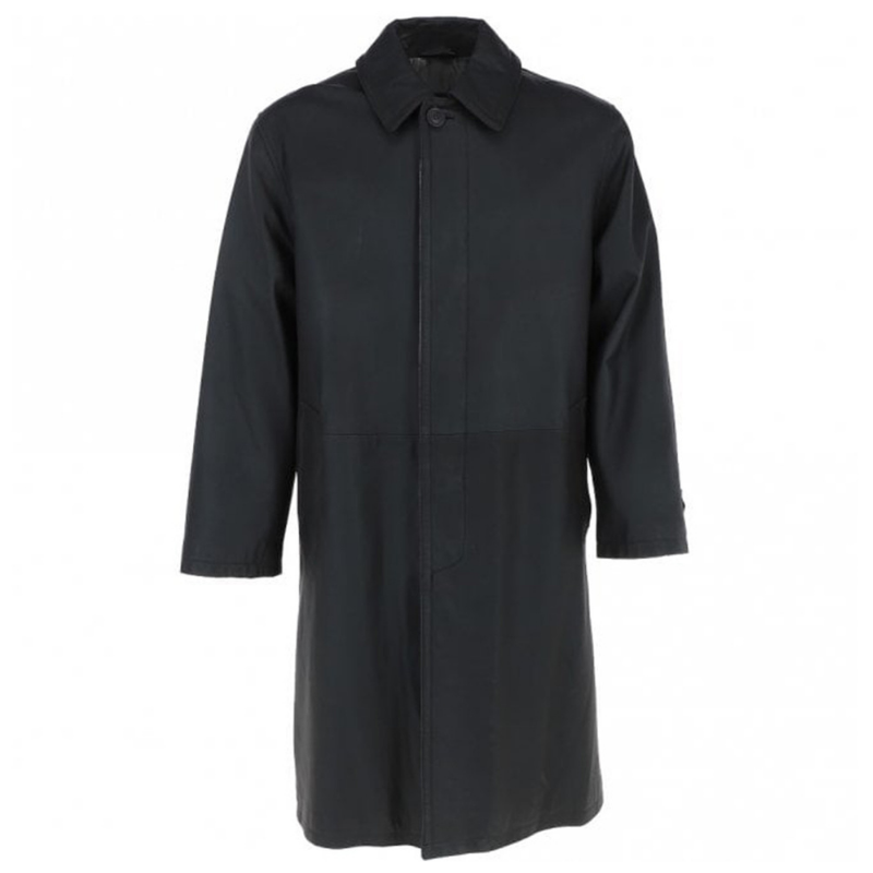 Men's Full Length Leather Overcoat With Shirt Collar Style | Black