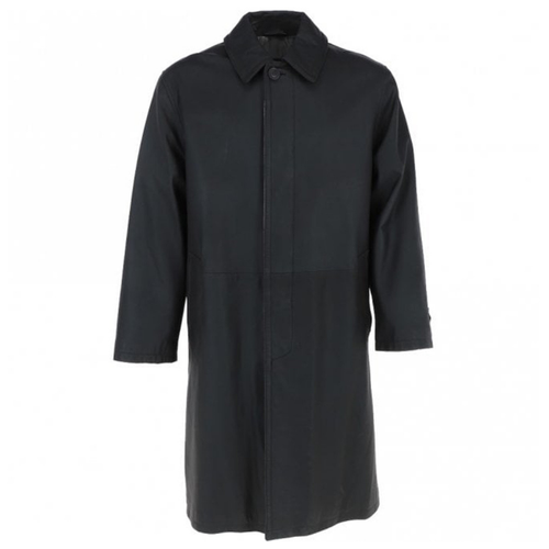 Men's Full Length Leather Overcoat With Shirt Collar Style | Black The Stitch Fit