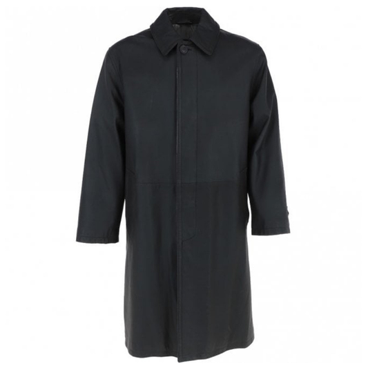 Men's Full Length Leather Overcoat With Shirt Collar Style | Black
