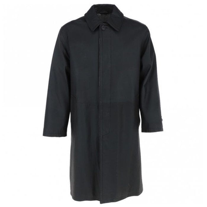 Men's Full Length Leather Overcoat With Shirt Collar Style | Black The Stitch Fit