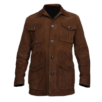Men's Suede Leather Blazer Coat Multiple Pockets | Brown The Stitch Fit