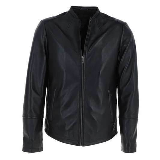 Men's Café Racer Style Leather Jacket | Black