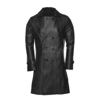 Mens Double Breasted Leather Trench Coat | Black The Stitch Fit