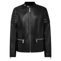 Men's Motorcycle Style Leather Jacket Quilted Sleeves Full Zip Front Multiple Pockets | Black The Stitch Fit