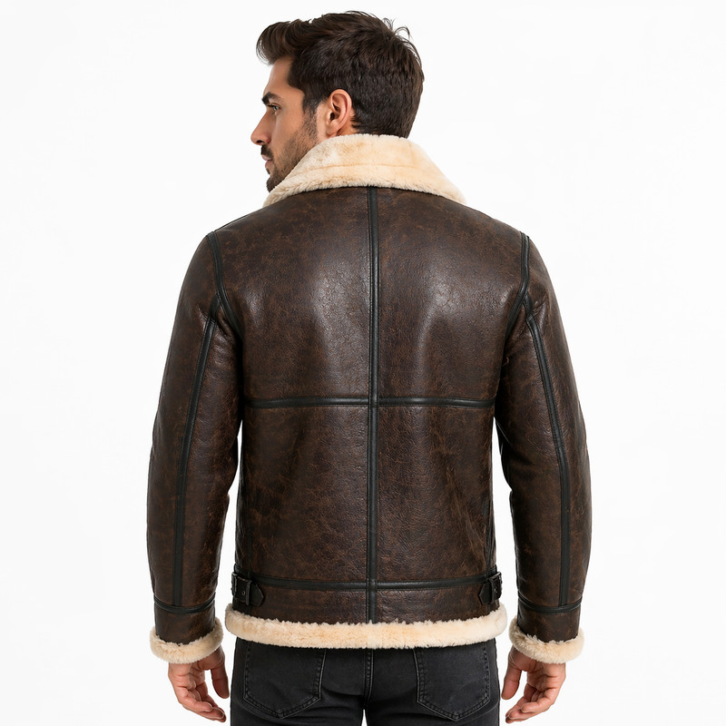 Leon Kennedy Shearling Leather Jacket – Men’s Brown Aviator Bomber Inspired by Resident Evil (RE4)