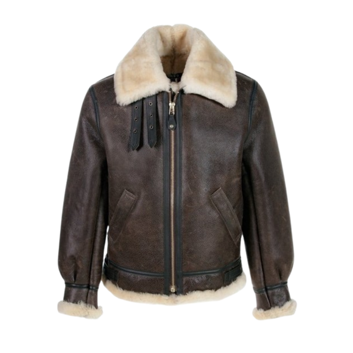 Leon Kennedy Shearling Leather Jacket – Men’s Brown Aviator Bomber Inspired by Resident Evil (RE4) The Stitch Fit