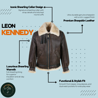 Leon Kennedy Shearling Leather Jacket – Men’s Brown Aviator Bomber Inspired by Resident Evil (RE4) The Stitch Fit