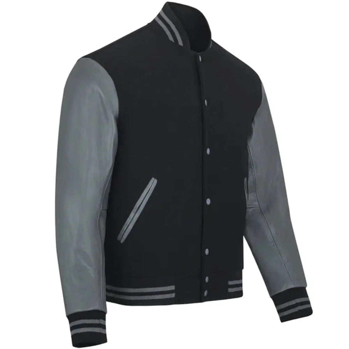 Men's Bomber Leather Jacket | Black/Grey The Stitch Fit