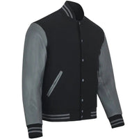 Men's Bomber Leather Jacket | Black/Grey The Stitch Fit