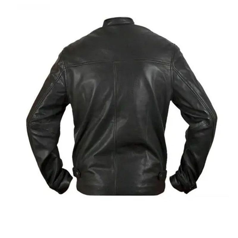 Men's Black Cafe Racer Leather Jacket | Black The Stitch Fit