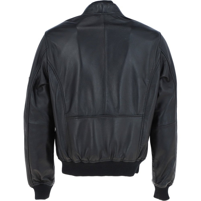 Men's Leather Bomber Jacket, Zip Front, Multiple Pockets | Black The Stitch Fit