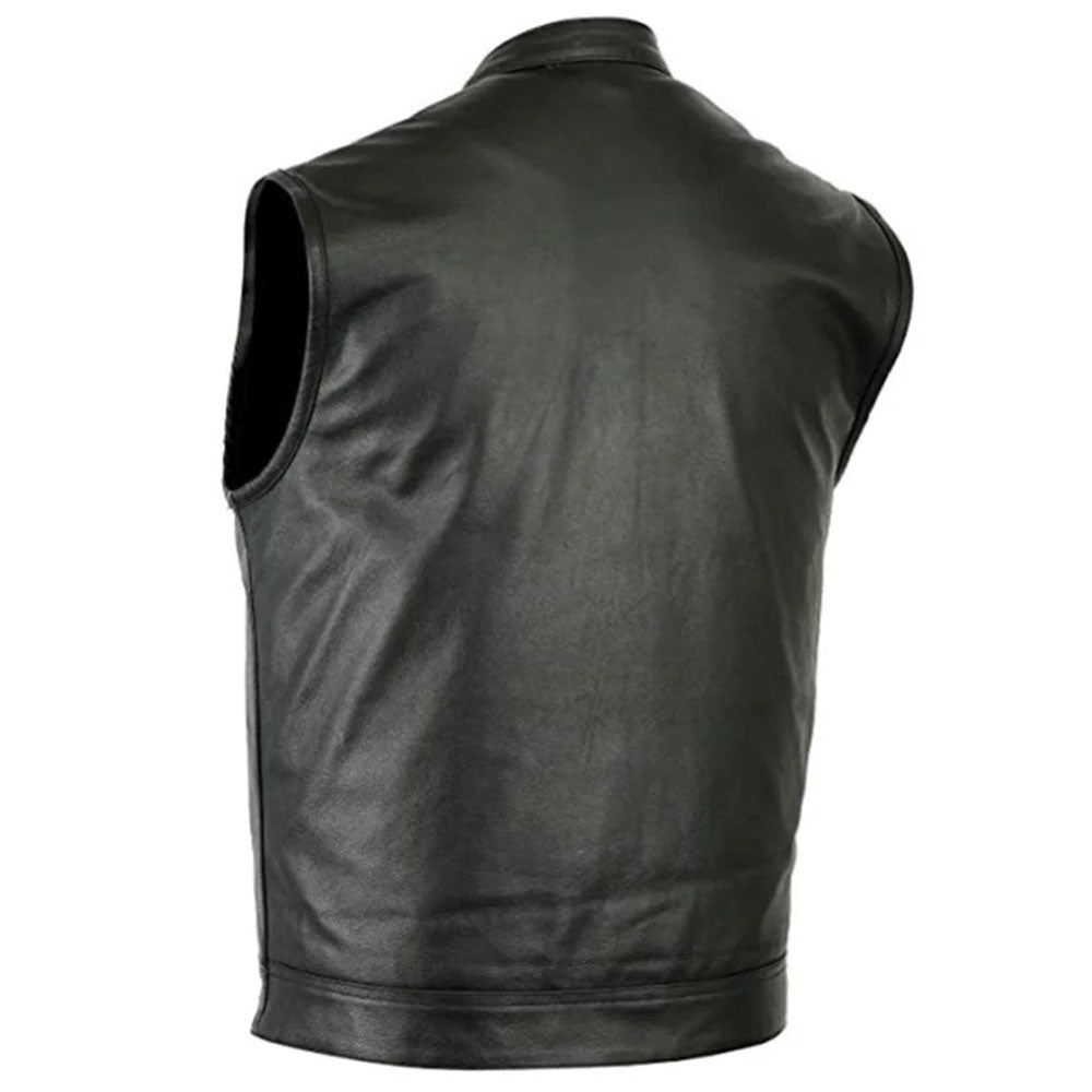 Women Leather Motorcycle Vest: 4 Front Pockets YKK Zipper (Available in Real or Faux Leather) | Black The Stitch Fit