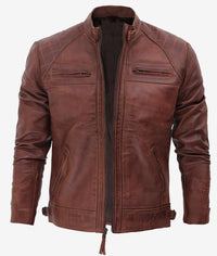 Men's Distressed Biker Leather Jacket | Brown The Stitch Fit