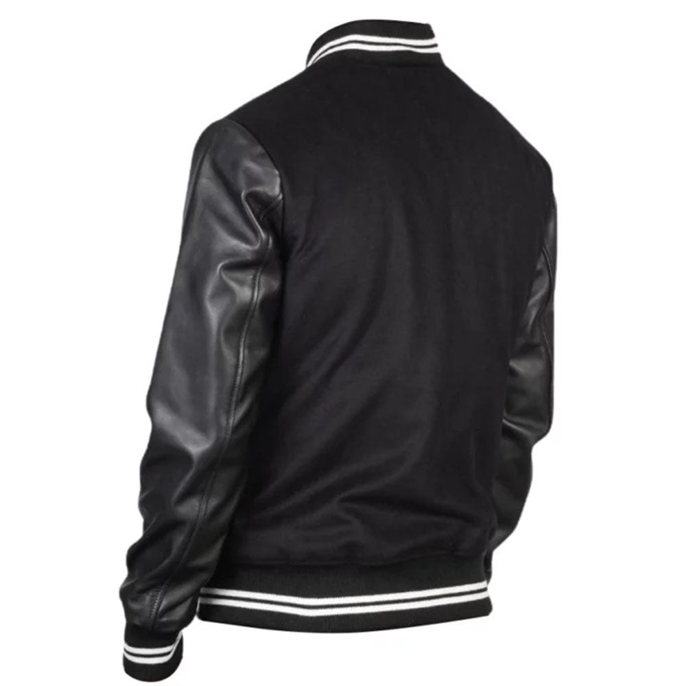 Men's Harrington Bomber Leather Varsity Style Jacket | Black The Stitch Fit