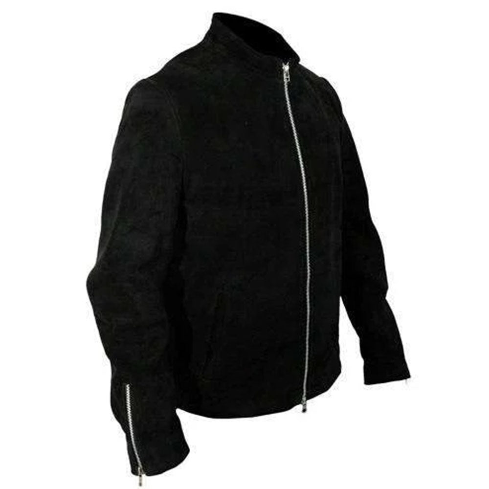 Men's Suede Leather Jacket, Zip Front | Black The Stitch Fit