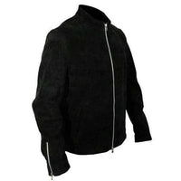 Men's Suede Leather Jacket, Zip Front | Black The Stitch Fit