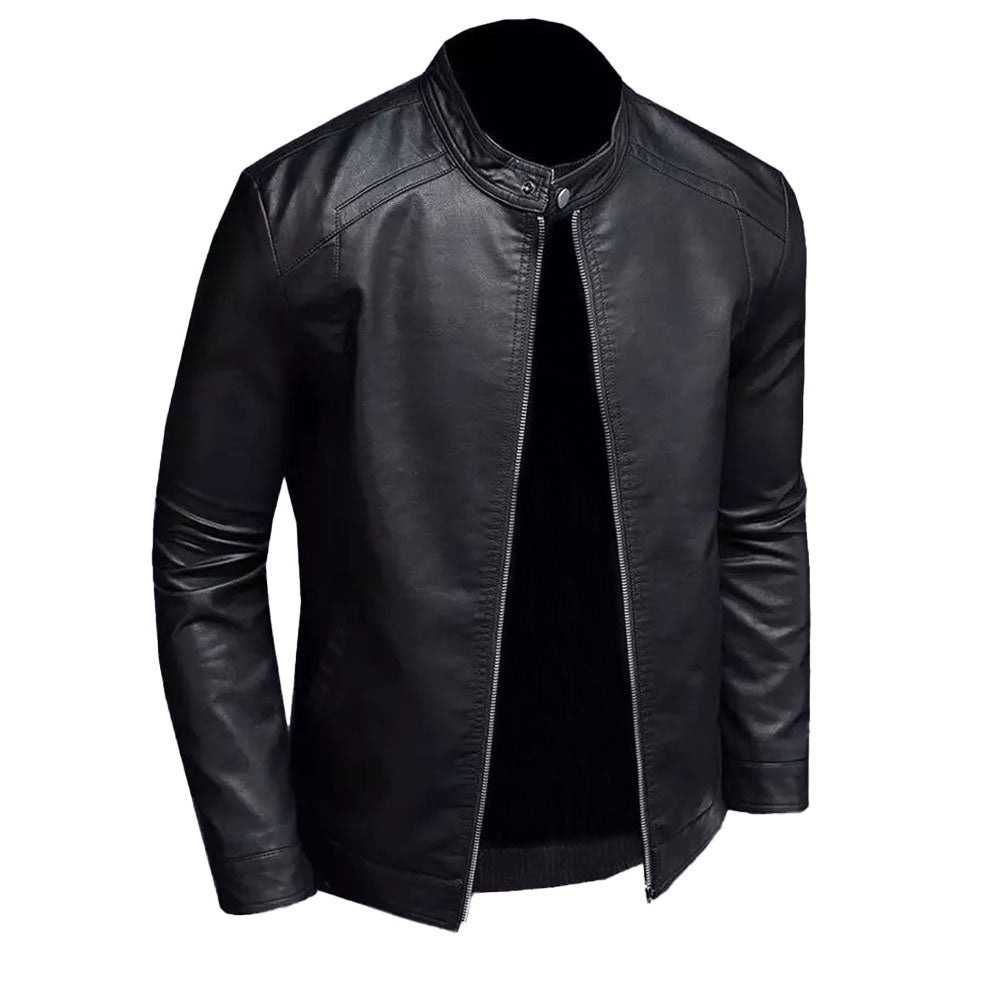 Men's Cafe Racer Leather Jacket | Black The Stitch Fit