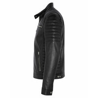 Men's  Leather Jacket with Zippers and Quilted Shoulder | Black The Stitch Fit