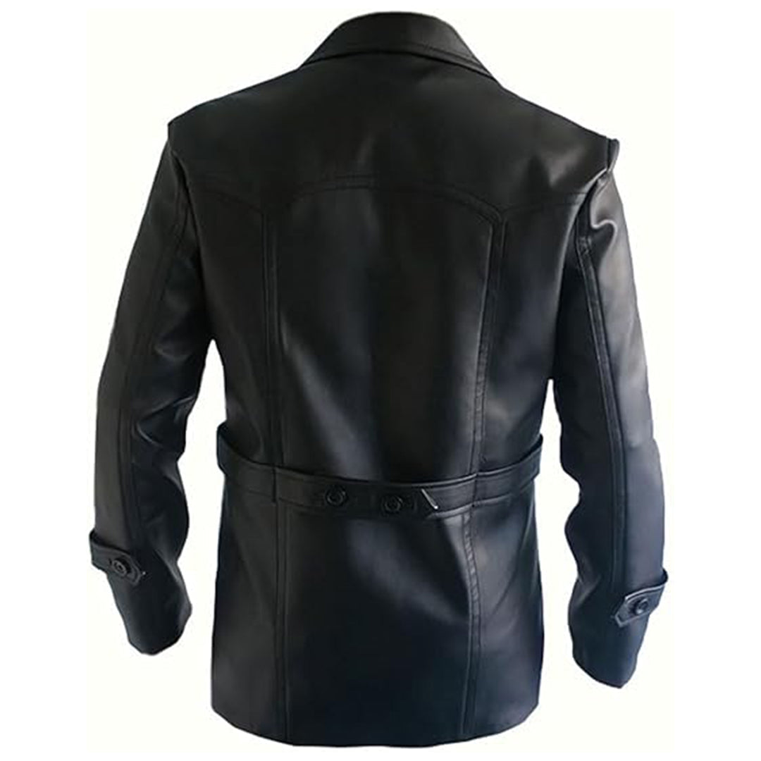 Men's Dr Who Christopher 9th Dr Cosplay Coat, Double Breasted, German Naval, Leather Jacket | Black The Stitch Fit