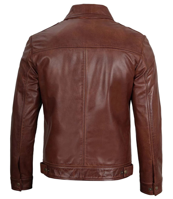 Brown Harrington Genuine leather jacket on a white background
