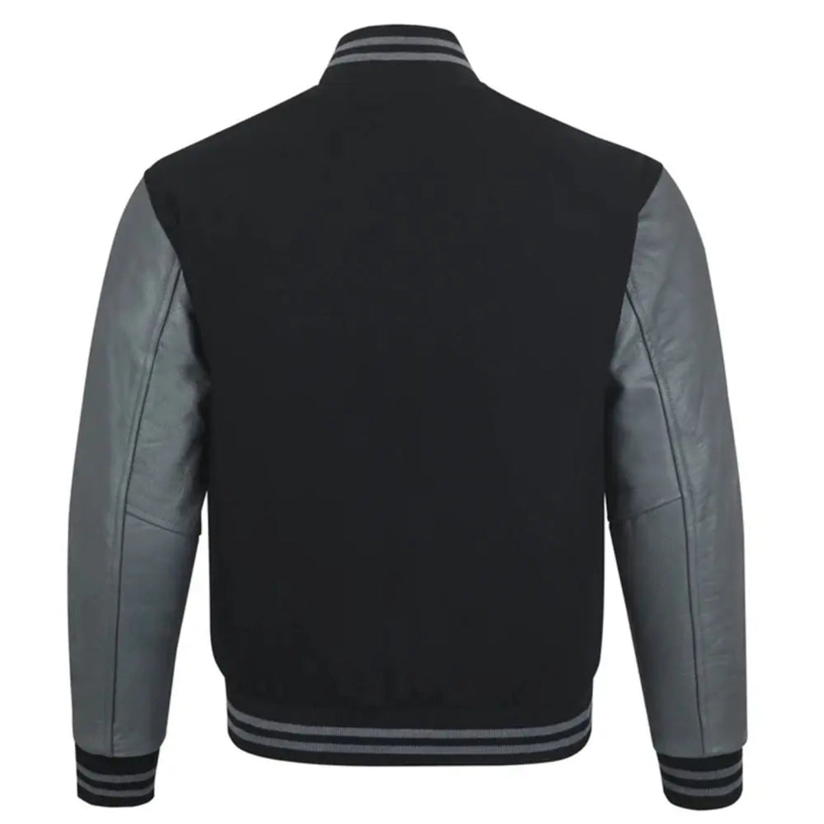 Men's Bomber Leather Jacket | Black/Grey The Stitch Fit
