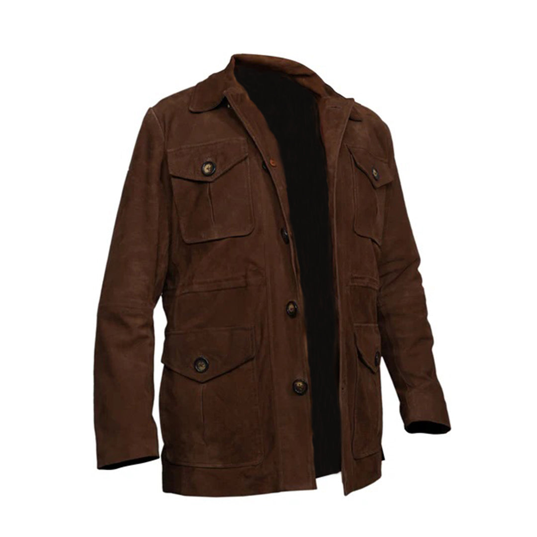 Men's Suede Leather Blazer Coat Multiple Pockets | Brown The Stitch Fit