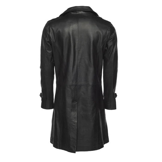 Mens Double Breasted Leather Trench Coat | Black The Stitch Fit