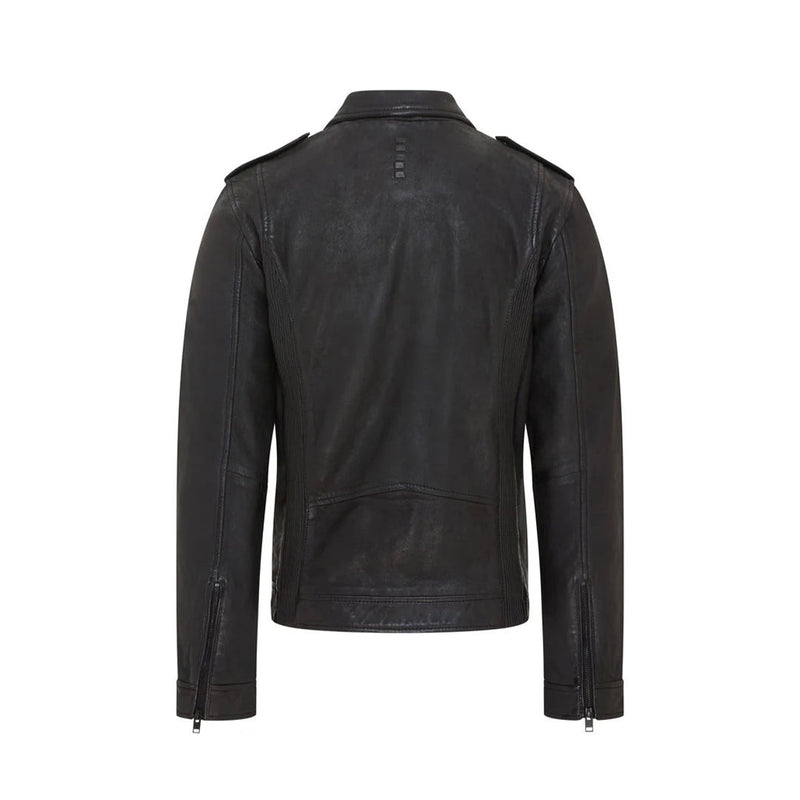Men's Biker Style Leather Jacket | Black The Stitch Fit