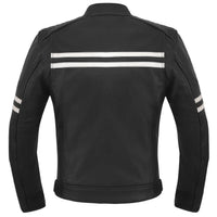 Men's Motor Cycle Leather Jacket with white Stripes Black Shoulders | Black The Stitch Fit