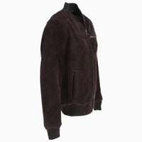 Men's Suede Bomber Jacket  Leather, Full Zip Front with Chest Pocket | Brown The Stitch Fit